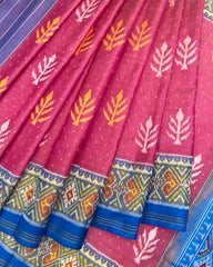 Sky Blue & Light Pink Fancy Leaves Patola Saree