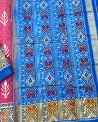 Sky Blue & Light Pink Fancy Leaves Patola Saree