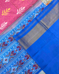 Sky Blue & Light Pink Fancy Leaves Patola Saree