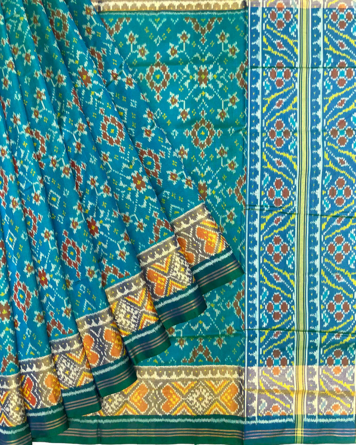 Blue Turquoise Shaded Navratan Patola Saree