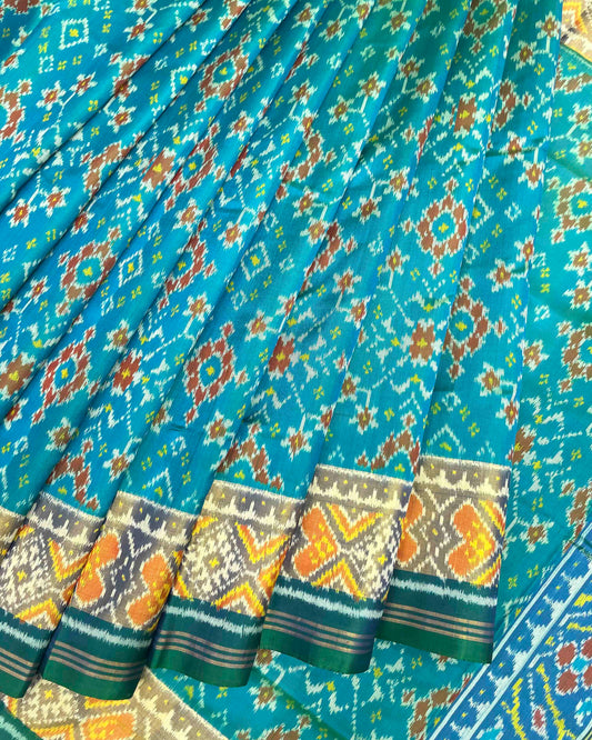 Blue Turquoise Shaded Navratan Patola Saree