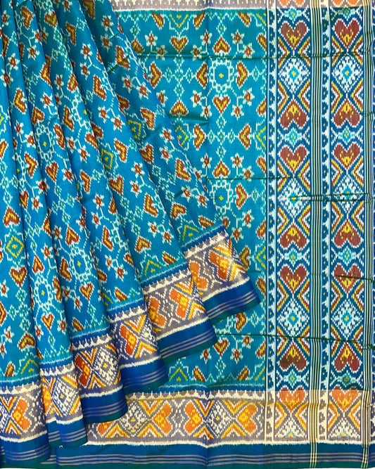 Blue Turquoise Shaded Manekchowk Navratan Mix Patola Saree