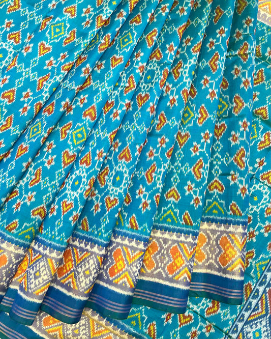 Blue Turquoise Shaded Manekchowk Navratan Mix Patola Saree