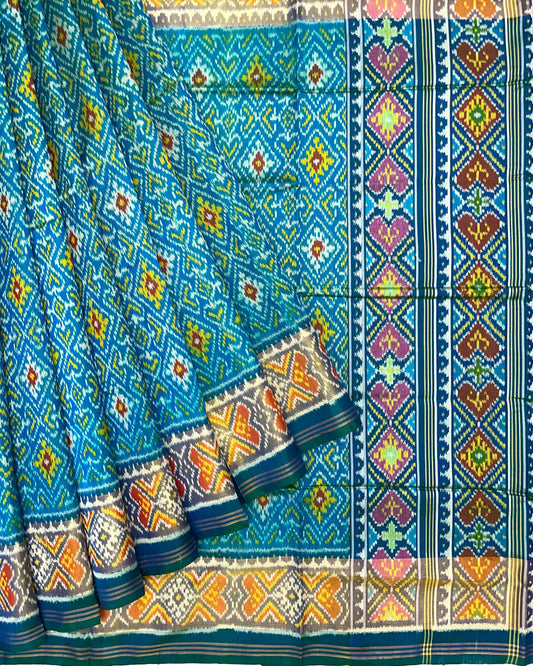 Blue Turquoise Shaded Panchanda Patola Saree