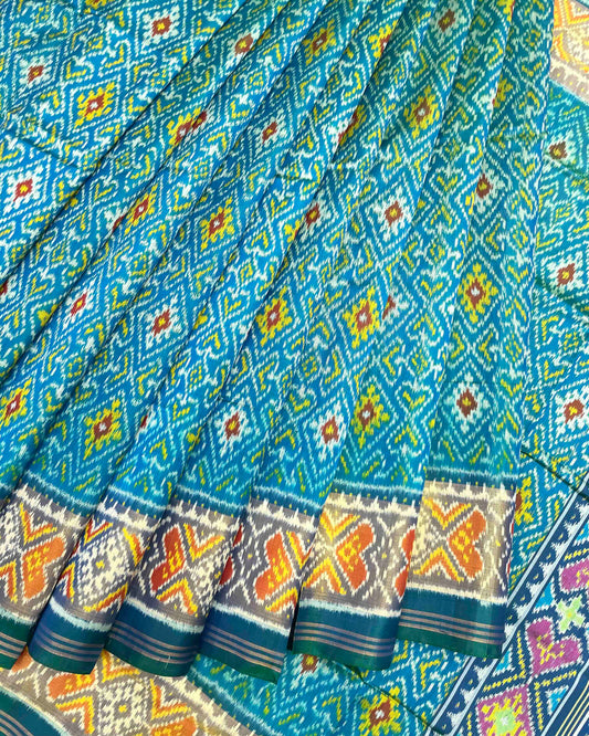 Blue Turquoise Shaded Panchanda Patola Saree