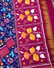 Pink & Blue Fancy Flower Patola Saree