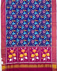 Pink & Blue Fancy Flower Patola Saree