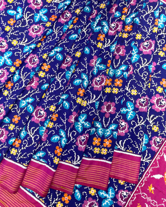 Pink & Blue Fancy Flower Patola Saree