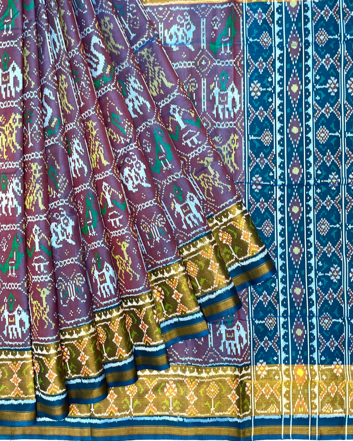 Turquoise & Onion Narikunj Patola Saree