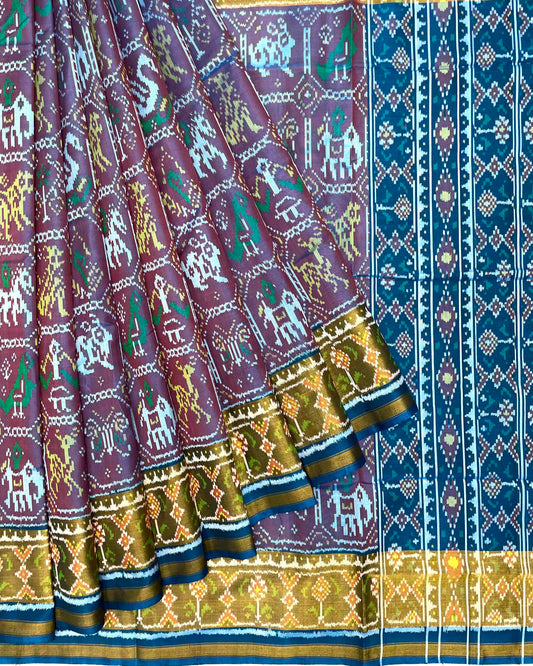 Turquoise & Onion Narikunj Patola Saree