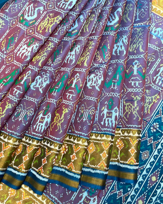 Turquoise & Onion Narikunj Patola Saree