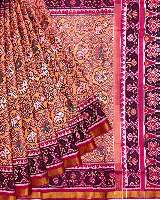 Pink & Peach Orange Circle Narikunj Patola Saree