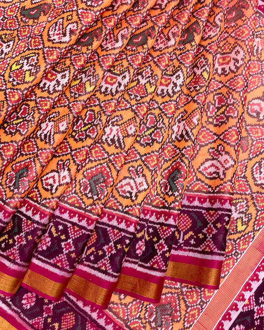 Pink & Peach Orange Circle Narikunj Patola Saree