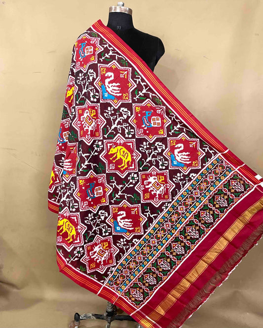 Red & Maroon Star Narikunj Patola Dupatta