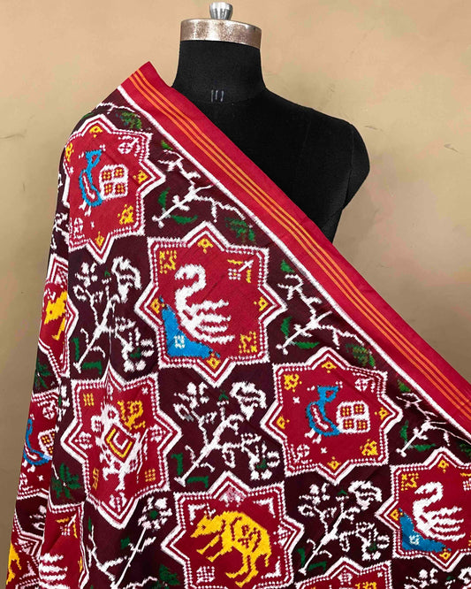 Red & Maroon Star Narikunj Patola Dupatta