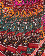 Red & Multicolour Deer Flower Twill Patola Saree