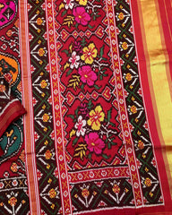 Red & Multicolour Deer Flower Twill Patola Saree