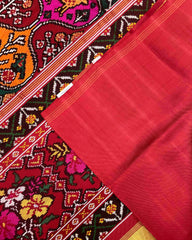 Red & Multicolour Deer Flower Twill Patola Saree