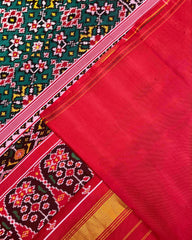 Red & Green Navratan Twill Patola Saree