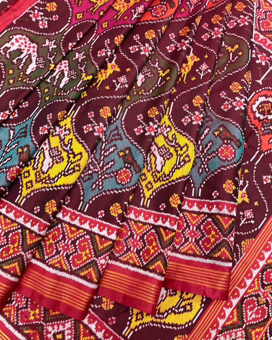 Red & Multicolour Deer Fliower Patola Saree