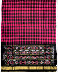 Black & Pink Chex Design Patola Saree