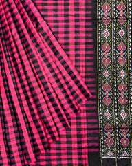 Black & Pink Chex Design Patola Saree