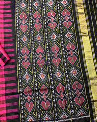 Black & Pink Chex Design Patola Saree