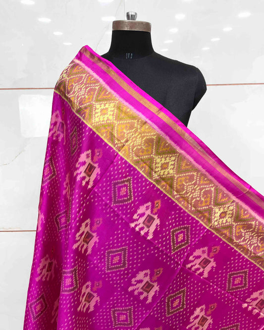 Pink Elephant Panchanda Mix Patola Dupatta