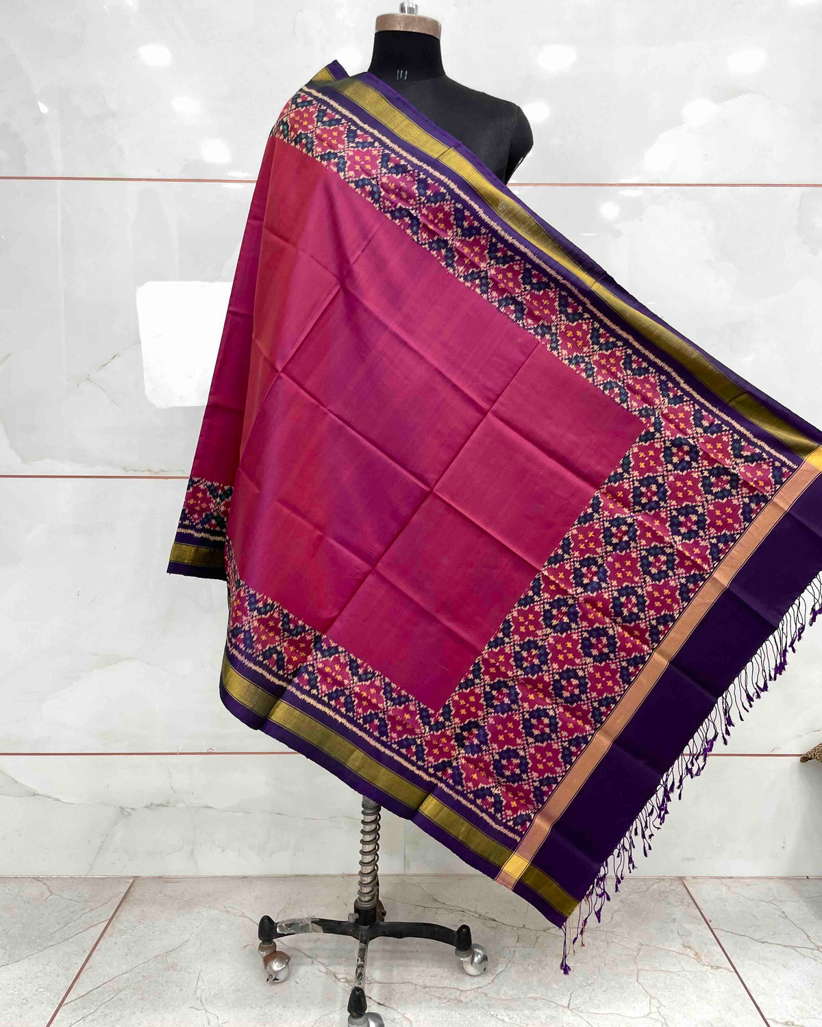 Purple & Pink Plain Patola Dupatta