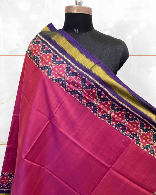 Purple & Pink Plain Patola Dupatta