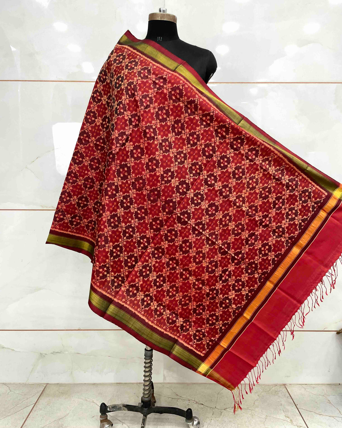 Red & Maroon Buttonful Design Patola Dupatta