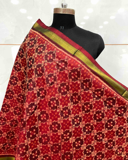 Red & Maroon Buttonful Design Patola Dupatta