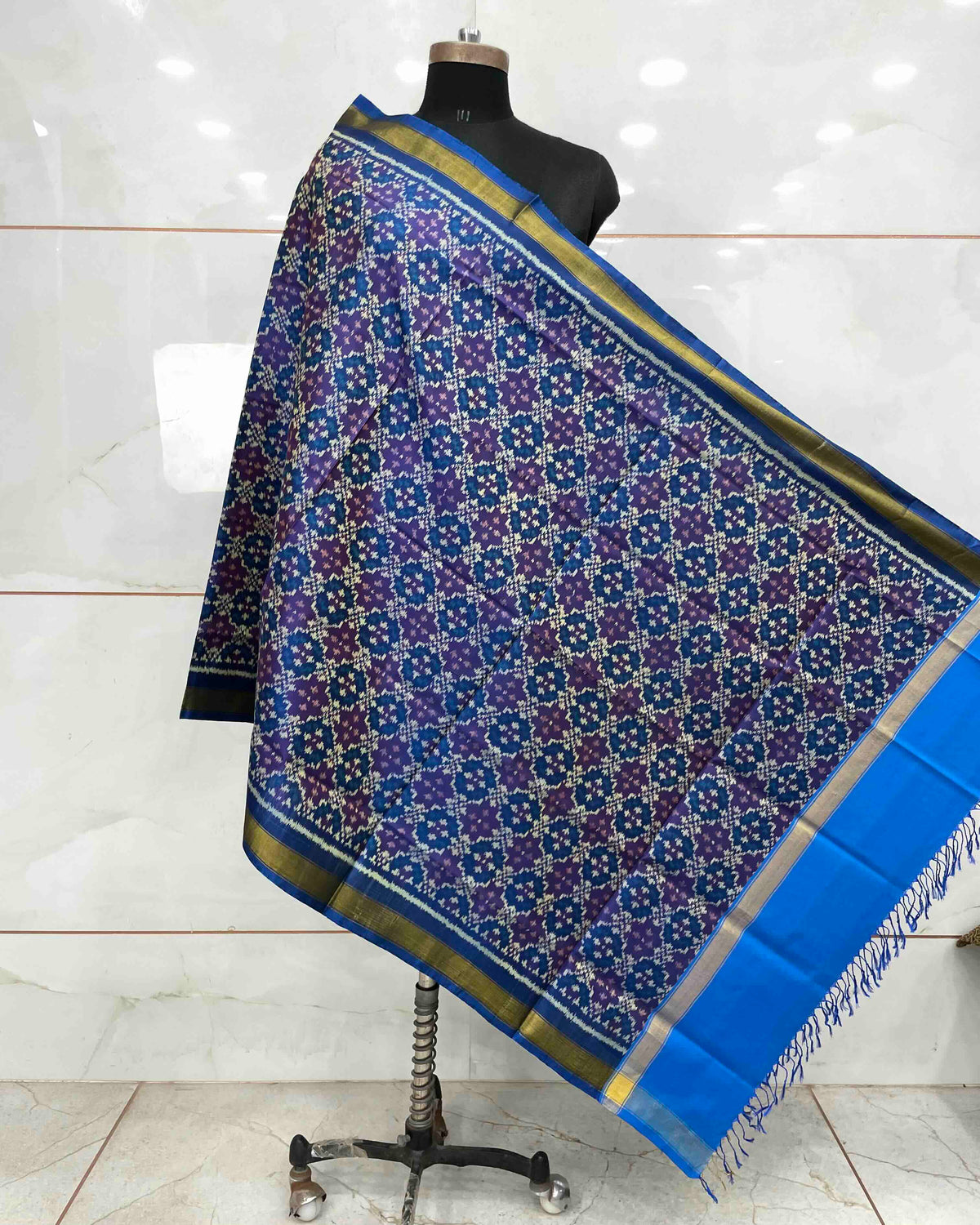 Blue Buttonful Design Patola Dupatta