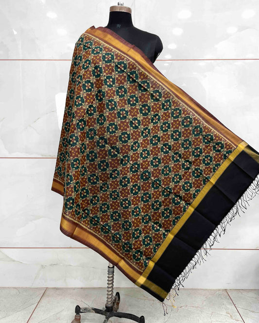 Black & Brown Buttonful Design Patola Dupatta