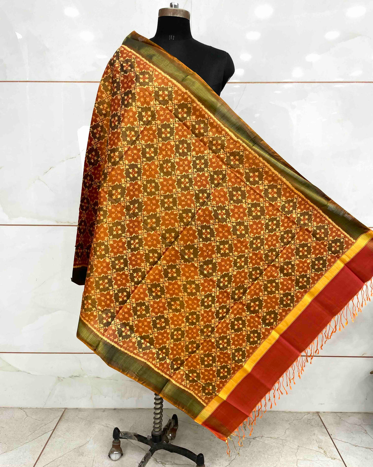 Rust Buttoful Design Patola Dupatta