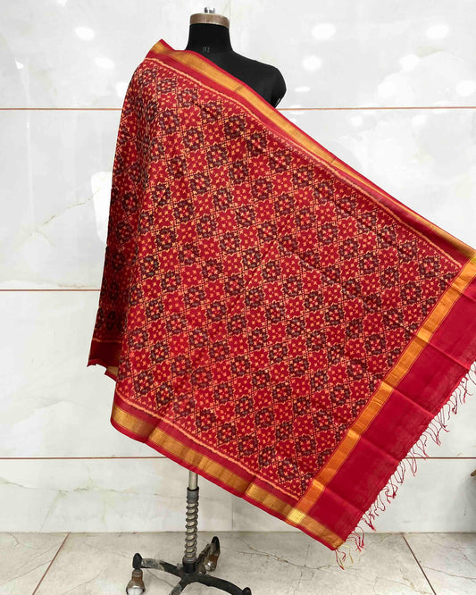 Crimson Red Buttonful Design Patola Dupatta