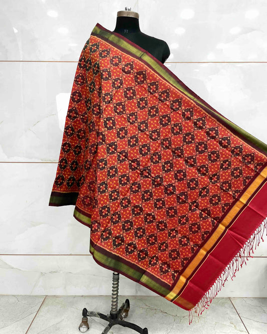 Maroon Rust Buttoful Design Patola Dupatta