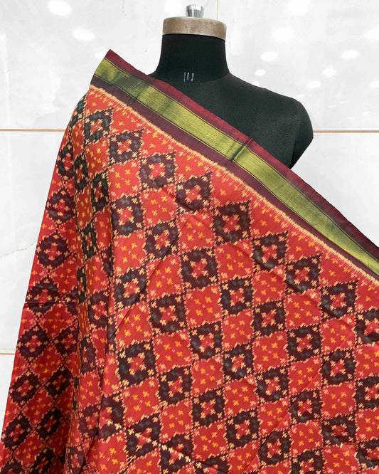 Maroon Rust Buttoful Design Patola Dupatta