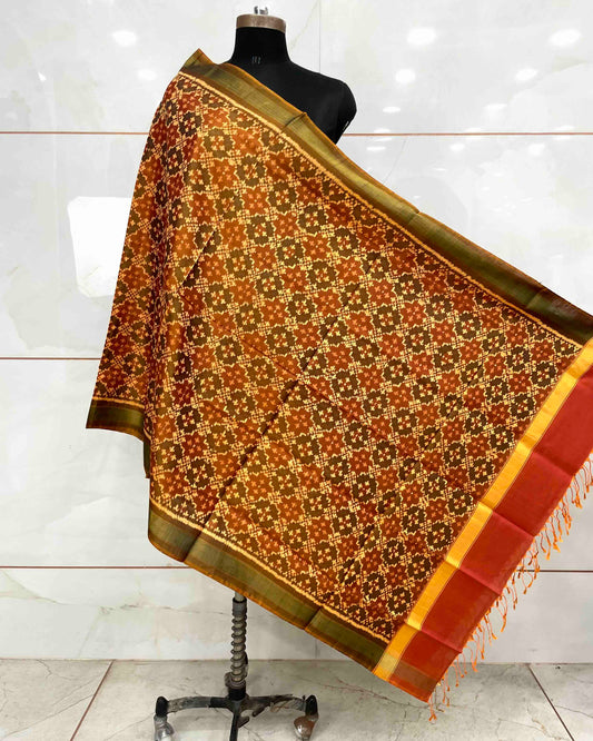 Rust Buttonful Design Patola Dupatta