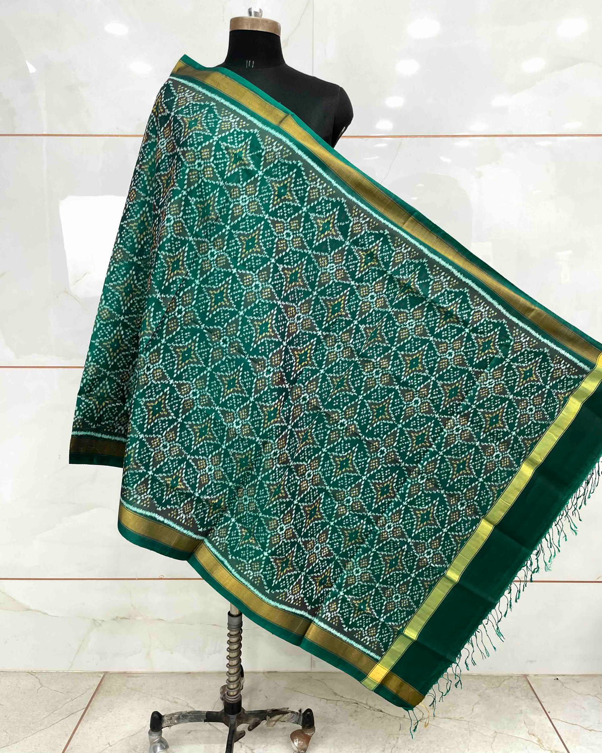 Peacock Shaded Green Solsitara Design Patola Dupatta