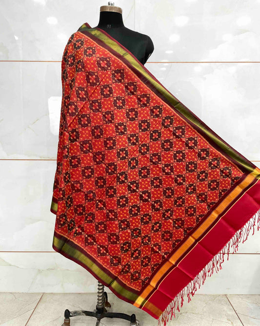 Maroon Red Buttonful Design Patola Dupatta