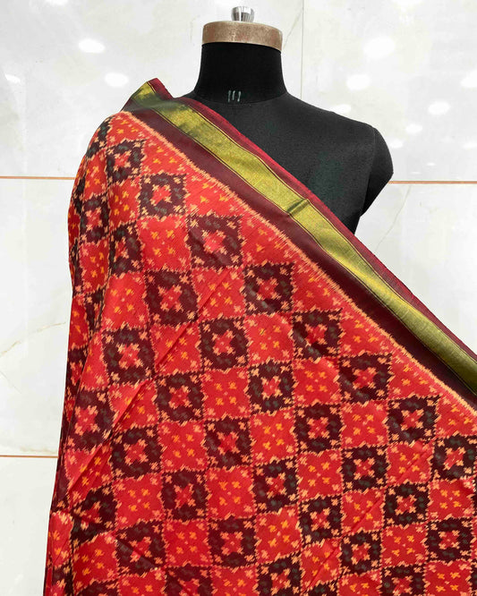 Maroon Red Buttonful Design Patola Dupatta