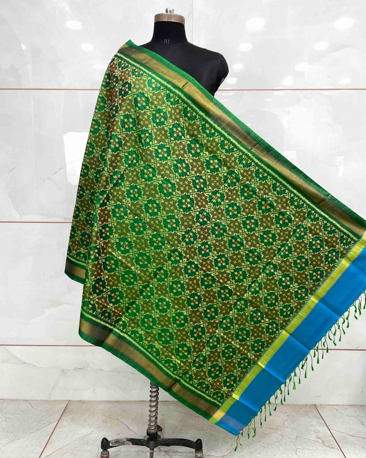 Green Buttonful Design Patola Dupatta