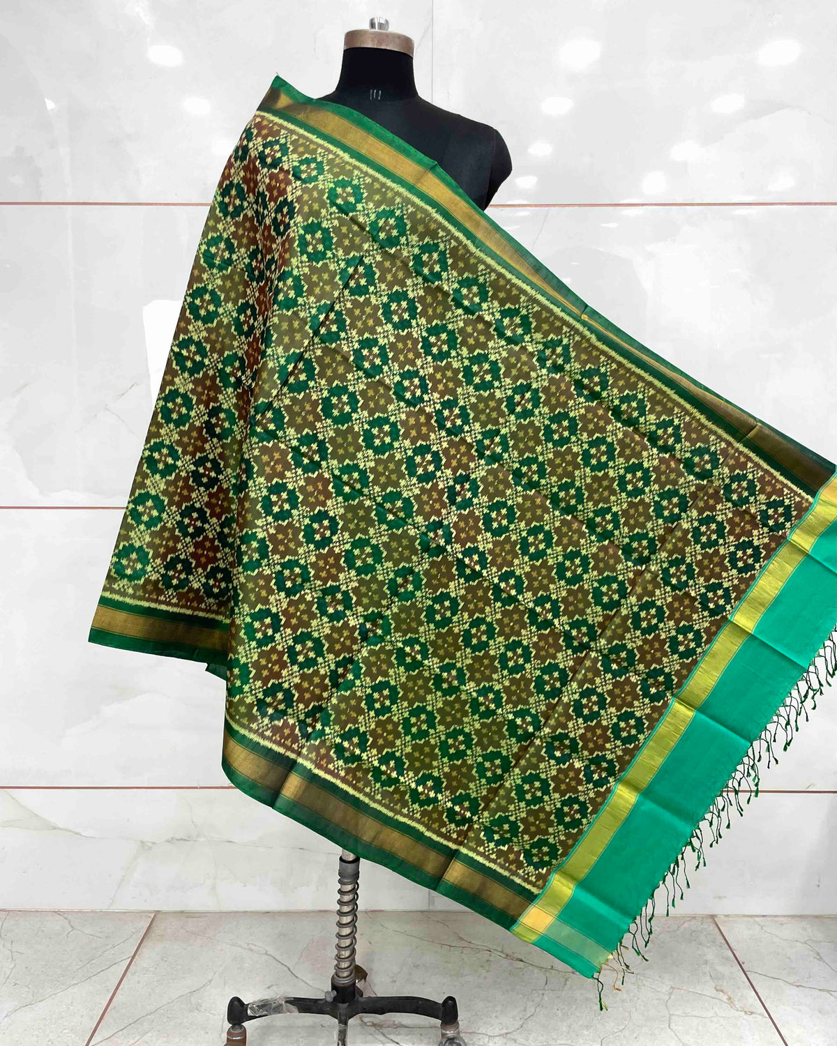 Green Buttonful Design Patola Dupatta