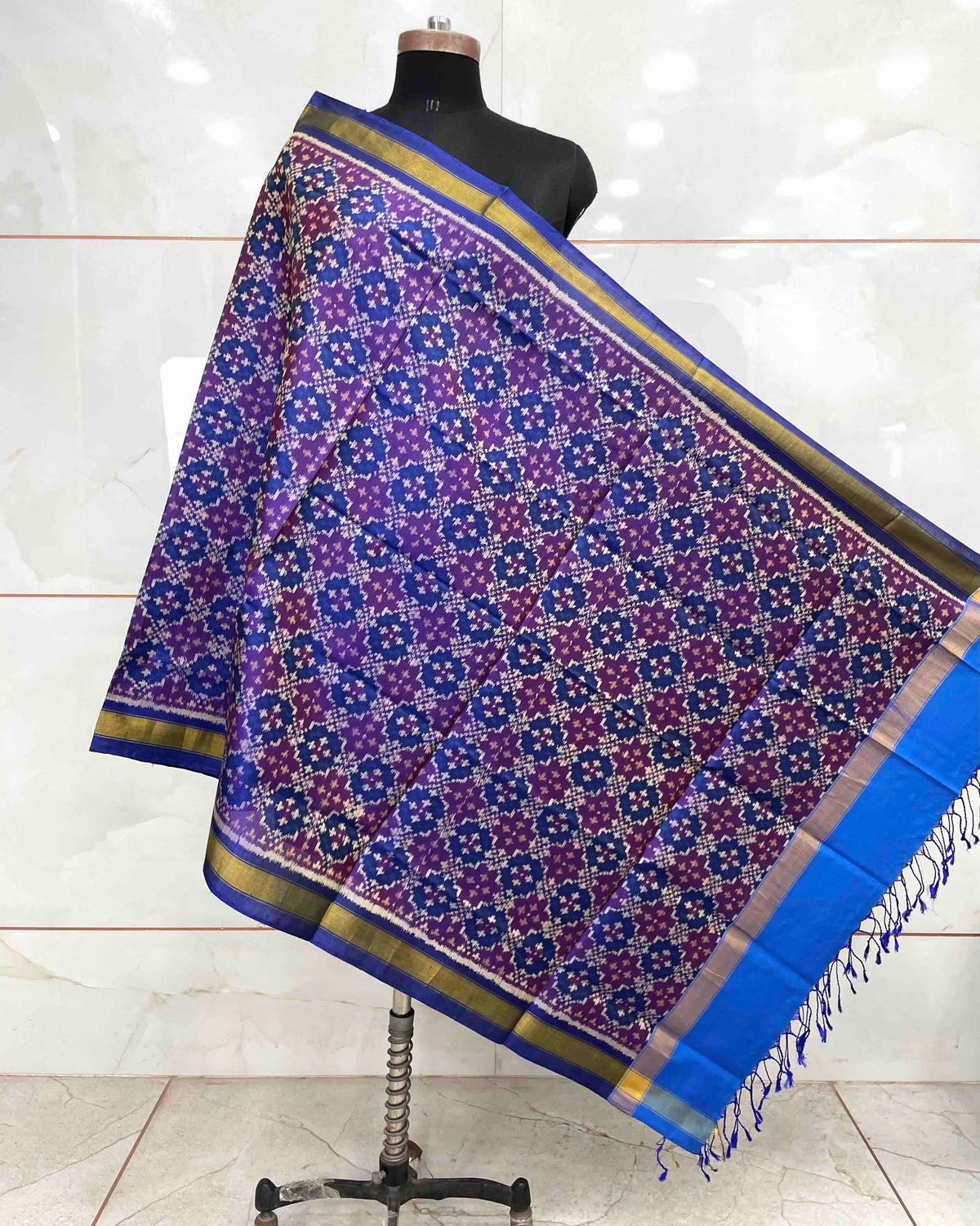 Blue Buttonful Design Patola Dupatta