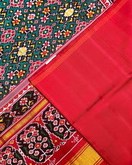 Red & Turquoise Navratan Twill Patola Saree