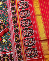 Red & Turquoise Navratan Twill Patola Saree