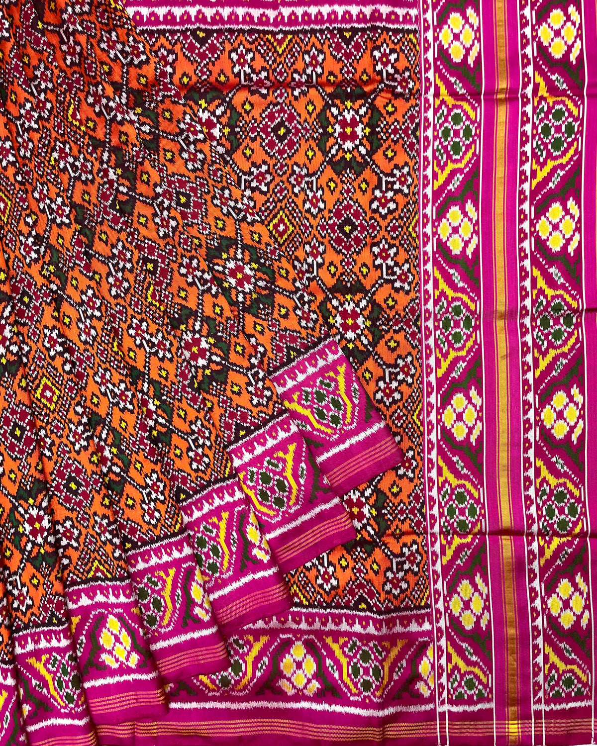 Pink & Orange Navratan Twill Patola Saree