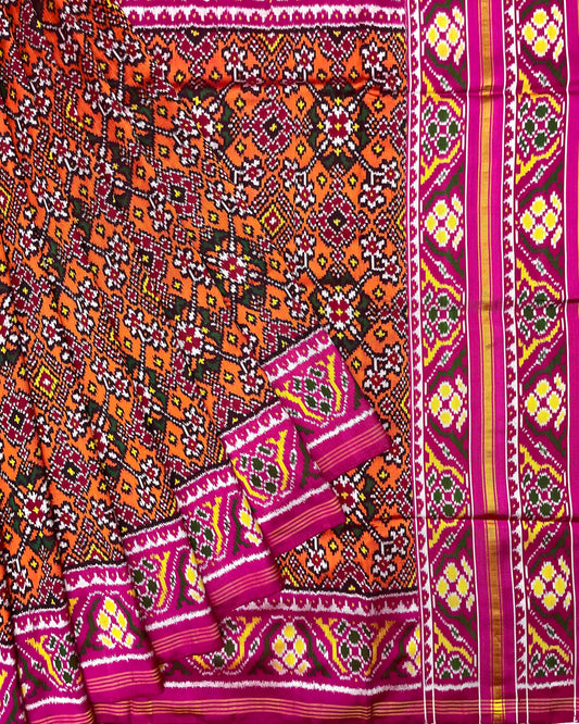 Pink & Orange Navratan Twill Patola Saree