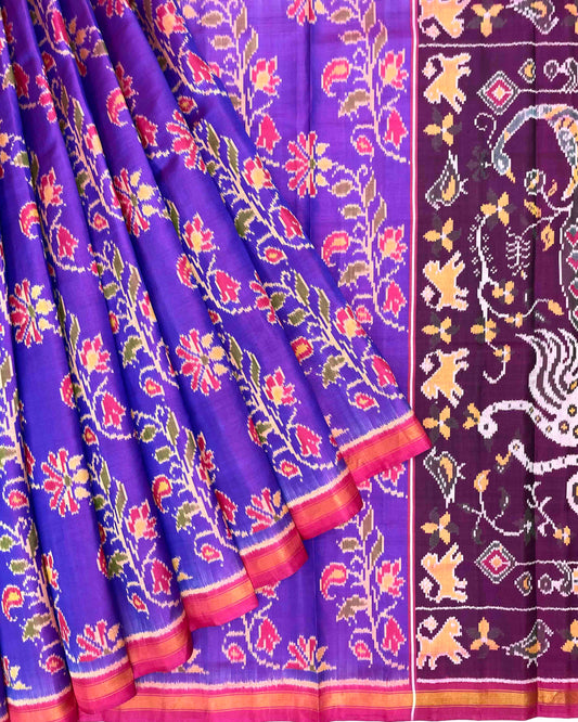 Pink & Purple Fancy Leaves Flower Patola Saree